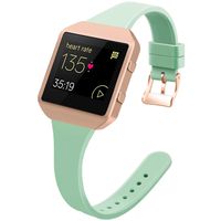 YiJYi Slim Bands Compatible with Fitbit Blaze,Thinner Soft Silicone Band with Metal Frame Replacement Wristband for Women Men Small Large (Small(5.5"-7.5"), Teal/Rose Gold Frame)