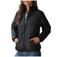 Briskorry Womens Puffer Jacket Winter Lightweight Warm Long Sleeve Stand-Collar Coat Full-Zip Casual Outwear Black