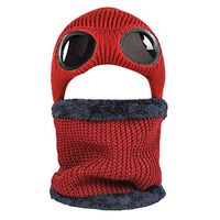 Theoylos Women's and Men's Winter Windproof Knit Hat Scarf Set Plus Velvet Warm Ski Cap Outdoor Cycling Ear Warm Hat Red