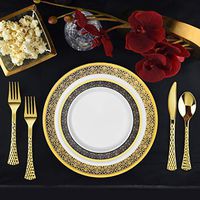 Set of 32 Disposable Dinner Plates Bundle Combo (Gold/Black)