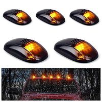 5pcs Black Smoked Lens Amber LED Cab Roof Marker Lights, KOMAS Roof Top Lamp Clearance Running Light Replacement for Truck SUV 1999-2002 Dodge Ram 1500 2500 3500 4500 (Black Smoked Lens& Amber LED)