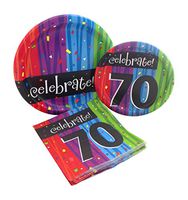 Celebrate 70 Happy Birthday Party Bundle with Paper Plates and Napkins for 8 Guests
