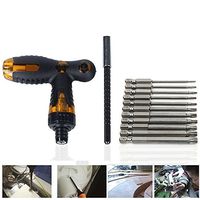 Tonsiki 13 Pieces Set Telescopic Ratcheting T Handle + 5 Inch Length Drill Bit Extension + 3 Inch Length Torx Security Head Screwdriver Drill Bit