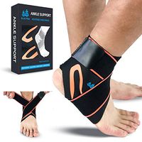 BLUE PINE Ankle Support Adjustable Ankle Brace Pair(2+2 PCs) with Compression Wrap Support (Orange, Small)