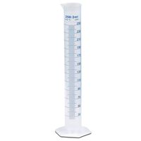 250ml Plastic Graduated Cylinder, Printed and Molded Graduations, Single Metric Scale, Polypropylene, Karter Scientific 237M2 (Single)