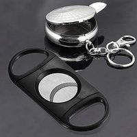 Guillotine Cigar Cutter V-Cut Stainless Steel Double Blade Cigar Scissors with Stainless Steel Portable Pocket Circular Ashtray Key Chain with Cigarette Snuffer