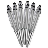 SyPen Stylus Pen for Touchscreen Devices, Tablets, iPads, iPhones, Multi-Function Capacitive Pen with LED Flashlight, Ballpoint Ink Pen, 3-in-1 Pen, 10PK, Silver