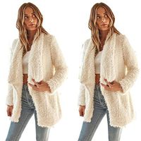 Womens Cardigan Winter Plush Lapel Solid Color Coat Warm Fashion Long Outerwear Jacket (Large, White)