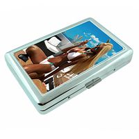 Beach Babe USA Pin Up Girl Model Silver Cigarette Case 15 Metal Wallet Id Holder 4" X 2.75" RFID Protection