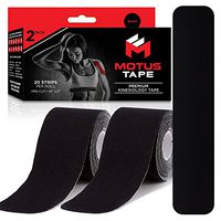 Motus Tape Elastic Cotton Kinesiology Tape, Therapeutic Support, 20 Units, 2 x 10 Inch Pre-Cut Strips, Black (2-Pack)