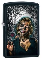 Zippo Custom Lighter: Half Skeleton Pin-Up Girl - Black Matte 78636