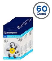 Westinghouse Hearing aid Batteries A10, Zinc Air Batteries, Mercury Free (A10, 60 Counts)