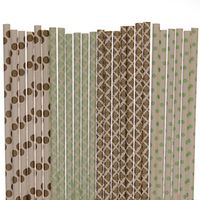 Gold and Mint Paper Straw Mix - Polka Dot, Damask (100)