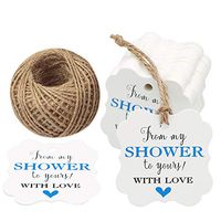 Baby Shower Tags,100 Pcs from My Shower to Yours with Love Tags,Gift Tags with Jute Twine (Blue)