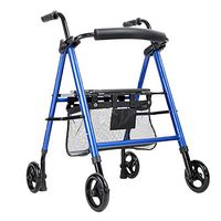 Lightweight Folding Rollator Walker with Padded Seat and Underseat Basket, Height Adjustable Handles & Back Support