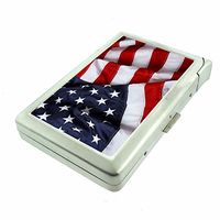 Vintage American Flag USA D13 Cigarette Case Lighter Smoking King Size Cigarettes Silver Metal Wallet 4" X 2.75" RFID Protection