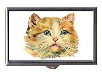 Victorian Sweet Orange Cat Kitten Antique Art Decorative Pill Box