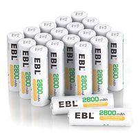 EBL 20-Counts AA Rechargeable Batteries 2,800mAh High Capacity AA Batteries