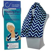 Microwavable Heating Pad Wrap for Neck, Shoulder, and Back Pain | Filled with Clay & Charcoal Beads | Lightly Scented with Lavender | Washable Minky Cover | Blue & White Chevron