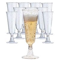 Exquisite Gold Glitter Glass Like Two Piece 5 Oz Stemmed Champagne Glasses Disposable Plastic Wine Glasses For Parties - Mimosa Bar Supplies And Wedding Champagne Flutes - 144 Count
