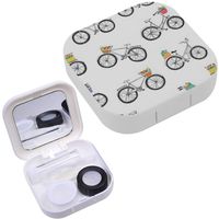 Portable Contact Lens Case Box Travel Kit Mirror + Bottle + Tweezers Container Holder [ Romantic Bicycles Flower Baskets Pastel ]