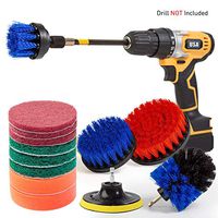 Nexitlife Drill Brush Attachments Clean Automobile, Bathroom Surfaces Tub, Shower & Kitchen, with Long Bit Extension All-purpose Scrub Grout Tile Pool Corners, Attach Pads and Sponge Set 14 Piece