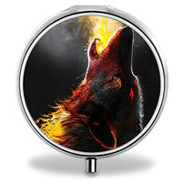 Wolf Pill Case, Round Stainless Drug Organizer Container Medicine Cover for Pocket Daily&Weekly