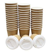 50 Count Brown Insulated Ripple Eco-friendly Paper Hot Coffee Cups with 50 Cappuccino Lids - Grip Easily, No Sleeves Needed, Perfect for Everyday Use (11 Ounce)