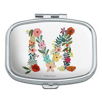Letter M Floral Monogram Initial Rectangle Pill Case Trinket Gift Box