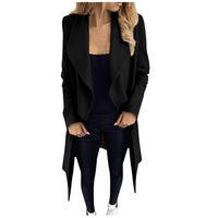 Dainzuy Women's Lapel Wool Blend Coat Long Sleeve Belted Trench Overcoat Open Front Cardigan with Pockets Black