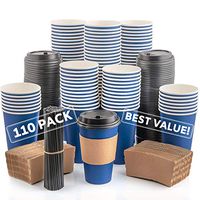 110 Pack Disposable Coffee Cups with Lids - Premium Quality 16 oz To Go Coffee Cups with Sleeves, Tight Lids to Prevent Leaks & Straws - This Paper Hot Cup Holds Shape With Hot Drinks - Midnight Blue