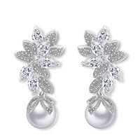 Goober Liu Pearl Leaf Modeling Fashion Crystal Earrings,Zircon-Gemstone Eardrop, 1 Pair (White)