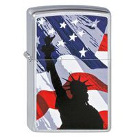 Zippo "Statue of Liberty-American Flag" Chrome Lighter, 2277