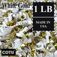 1 LB Premium White Gold Metallic Mix Crinkle Shred Gift Basket Shred Crinkle Paper Filler Bedding by COTU (8 oz)