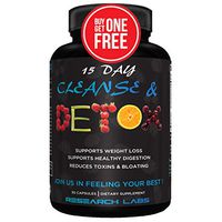 2 for 1 Deal Research Labs 15 Day Colon Cleanse & Detox for Weight Loss - Constipation Relief - Flushes Toxins, Boosts Energy. Clinically Researched Safe and Effective Formula