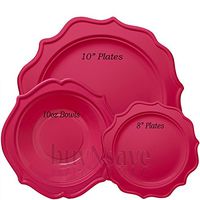buyNsave Fucsia Plastic Disposable Plates, Wedding Party Dinnerware, Festive Collection (35, 10" Dinner Plates)