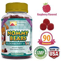 Elderberry Gummies (90 ct) Immune Support for Kids by Nommy Bears •Gelatin Free Supplements Vitamin C & Zinc •Vegetarian, Vegan-Friendly •3 Months Supply Sambucus •Gluten Free •Halal/Kosher Friendly