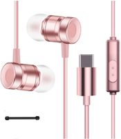 AIK USB Type C Earphones, Wired in-Ear 【+ Cord Wrap】 Metal Magnetic Earbuds w/Mic, Stereo Bass Noise Cancelling Headphones Sports Headset Compatible Huawei, Essential Phone (Pink)