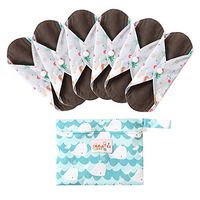 7 Pieces Set Including 1 Piece Mini Wet Bag +6 Pieces Charcoal Bamboo Panty Liner Washable Cloth Menstrual Pads Reusable Sanitary Pads (Unicorn, M)