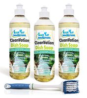 CleanVation™ Premium Biodegradable Green Liquid Dish Soap 3 Pack with Durable Dish Brush (Concentrated Eco-Friendly Grease Fighting Liquid Dish Soap 16 oz) - IslandBreeze