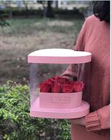 New Design PVC Transparent Heart Shape Florist Packing Flower Gift Box Wedding Party Decoration Favors Gift for Guests (Pink)