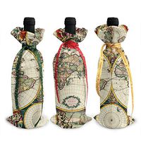 Dbou World Map Novelty Colorful Eye Attract 3Pcs Wine Bottle Cover Decoration Cover Bags Wine Bottle Bags Party Gift Wedding Christmas 3Pcs