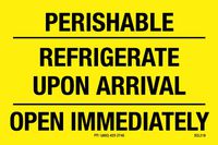 Polar Tech SCL218 Pressure Sensitive Permanent Adhesive Label, "PERISHABLE REFRIGERATE UPON ARRIVAL OPEN IMMEDIATELY", 3" Length x 2" Width, Black on Yellow (Roll of 500)