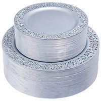 IOOOOO 102 Pieces Gray Plastic Plates, Lace Rim Disposable Party Plates, Premium Heavyweight Plates Includes: 51 Dinner Plates 10.25 Inch and 51 Salad / Dessert Plates 7.5 Inch