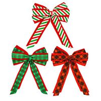 Holiday Bows (3 Pack) Red, Green, and Stripes, 7 x 10 Inch