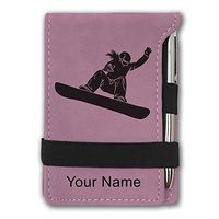 Mini Notepad, Snowboarder Woman, Personalized Engraving Included (Pink)