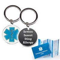 Pre-Engraved"Severe Insect Sting Allergy" Medical Alert Identification Star of Life Keychain