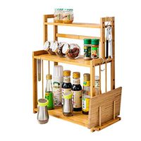 Pinleg Kitchen Storage 3-Tier Wood Spice Rack Standing Kitchen Countertop Organizer Storage Racks Seasoning Rack Bamboo