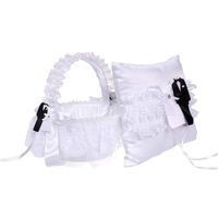 Gallity Wedding Satin Flower Basket, Romantic Bowknot Lace Ring Bearer Pillow and Wedding Flower Girl Basket Set