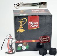 Charco Flare Natural Coconut Hookah Charcoal 144 Shisha Coals 2kg Box Large Cubes With Starbuzz Tongs And Foil Poker And Shisha Car Air Freshener